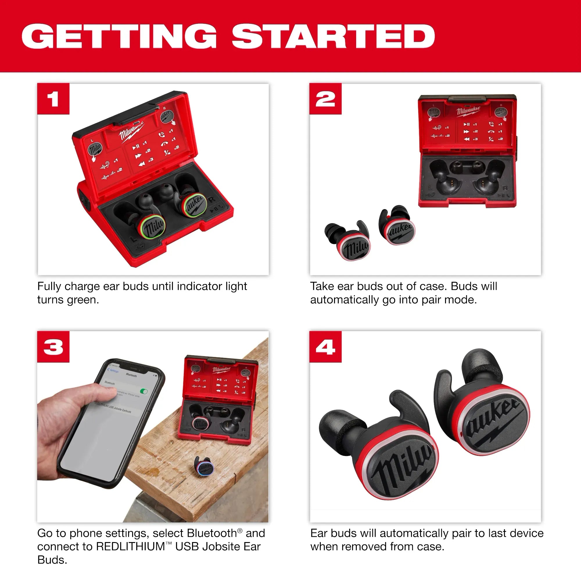 Milwaukee 2191-21 REDLITHIUM™ USB Bluetooth® Jobsite Ear Buds - Edmondson Supply