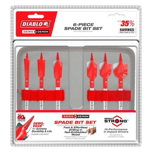 Diablo Tools DSPD4920-S6 6 pc Demo Demon™ Spade Bit Set for Nail-Embedded Wood - Edmondson Supply