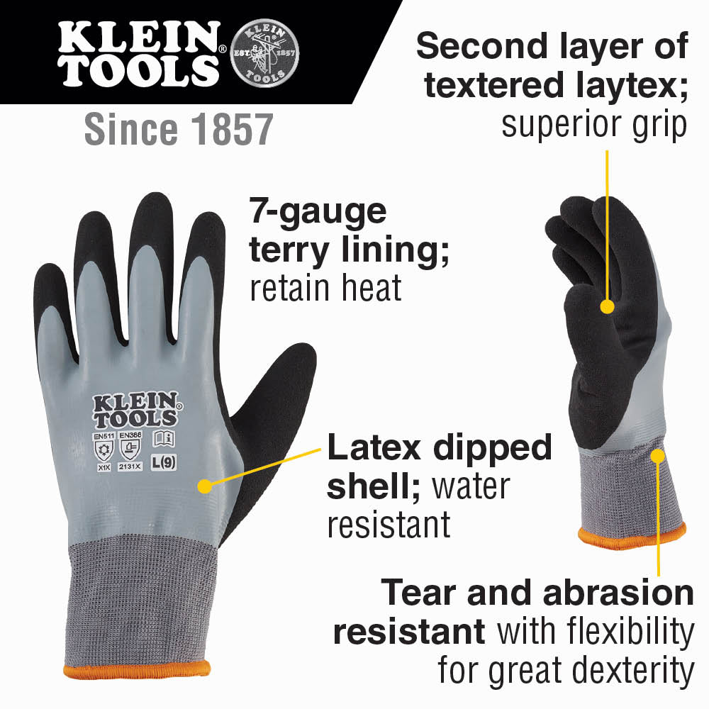 Klein Tools 60389 Thermal Dipped Gloves, Large - Edmondson Supply