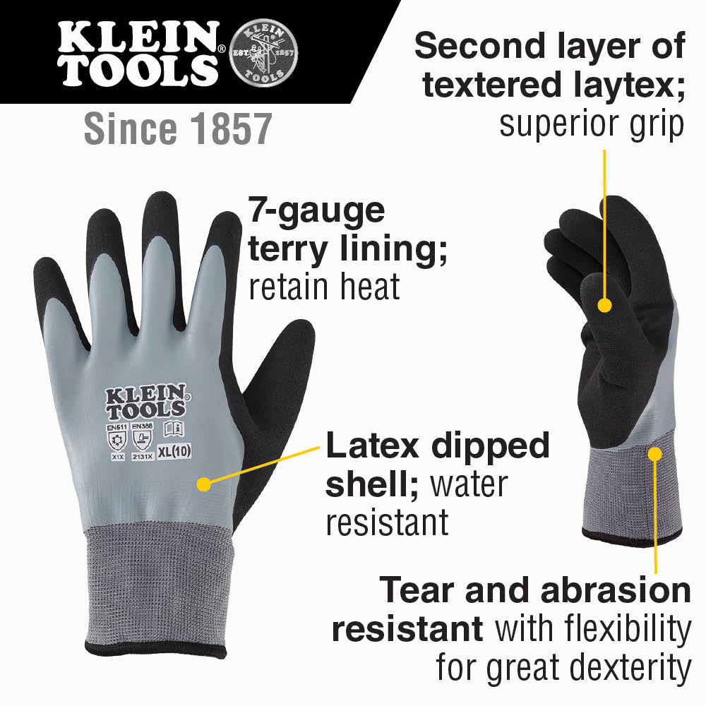 Klein Tools 60390 Thermal Dipped Gloves, Extra-Large - Edmondson Supply