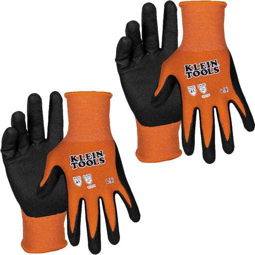 Klein Tools 60581 Knit Dipped Gloves, Cut Level A1, Touchscreen, Large, 2-Pair - Edmondson Supply