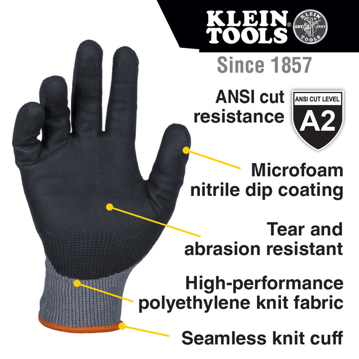 Klein Tools 60586 Knit Dipped Gloves, Cut Level A2, Touchscreen, X-Large, 2-Pair - Edmondson Supply