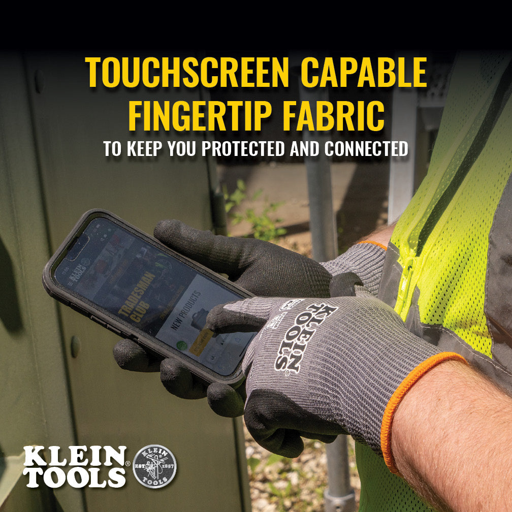 Klein Tools 60588 Knit Dipped Gloves, Cut Level A4, Touchscreen, Medium, 2-Pair - Edmondson Supply