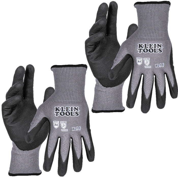 Klein Tools 60590 Knit Dipped Gloves, Cut Level A4, Touchscreen, X-Large, 2-Pair - Edmondson Supply