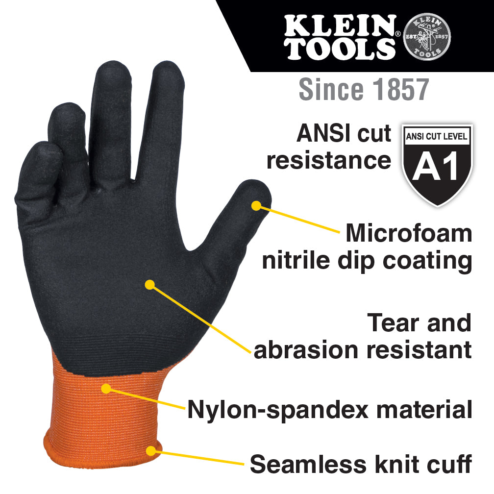 Klein Tools 60582 Knit Dipped Gloves, Cut Level A1, Touchscreen, X-Large, 2-Pair - Edmondson Supply