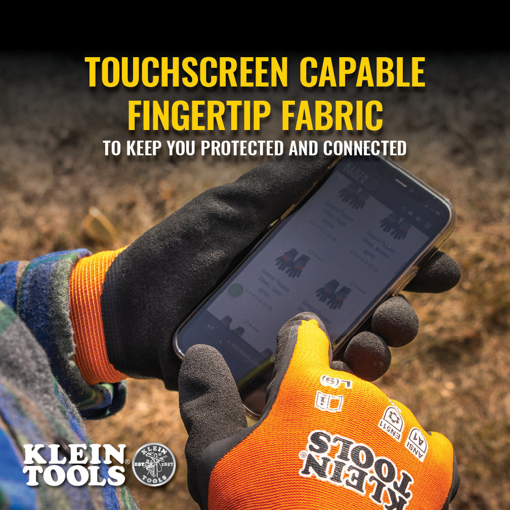 Klein Tools 60836 Winter Knit Dipped Gloves, Cut Level A1, Touchscreen, Large - Edmondson Supply