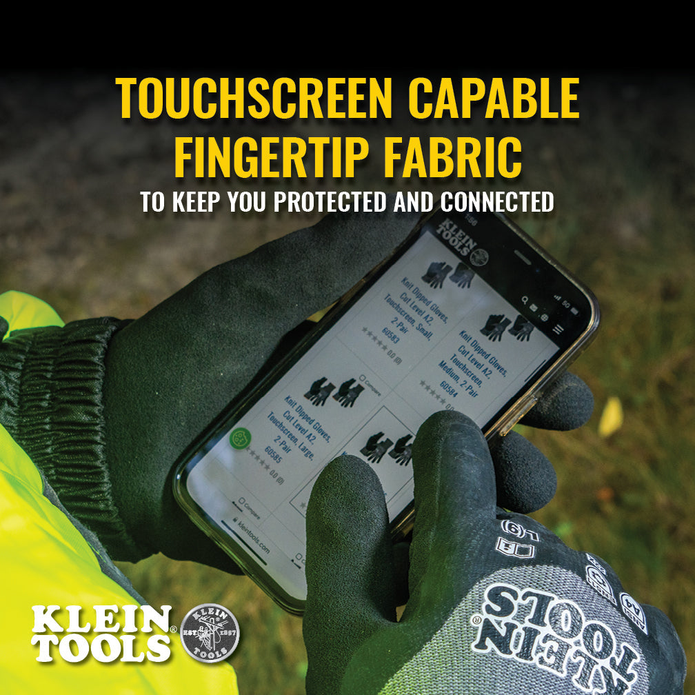 Klein Tools 60840 Winter Knit Dipped Gloves, Cut Level A4, Touchscreen, X-Large - Edmondson Supply