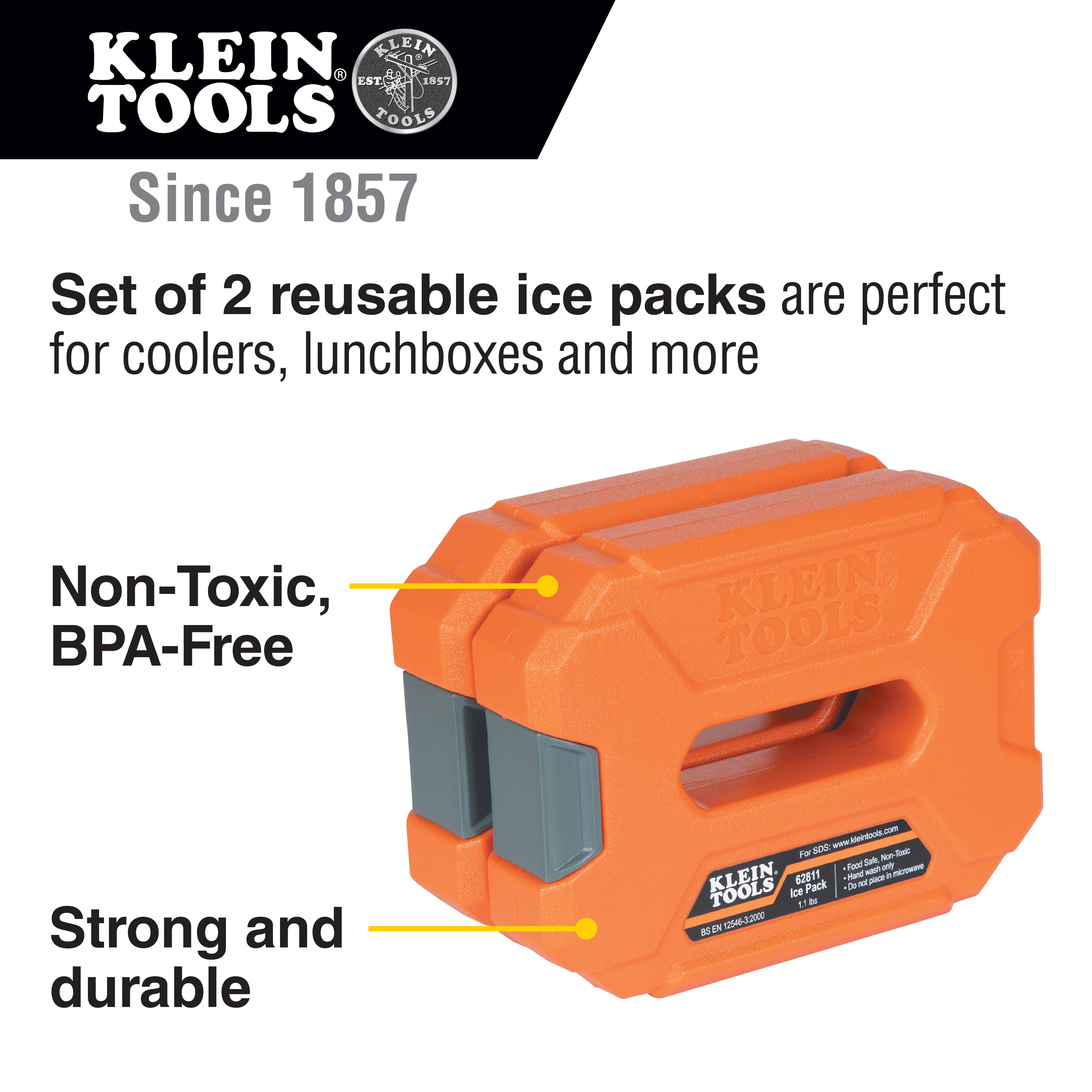 Klein Tools 62811 Reusable Cooler Ice Packs, 2-Pack - Edmondson Supply