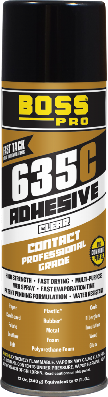 Boss Products 635C Professional Grade Spray Contact Adhesive, 12 oz Aerosol Can - Edmondson Supply