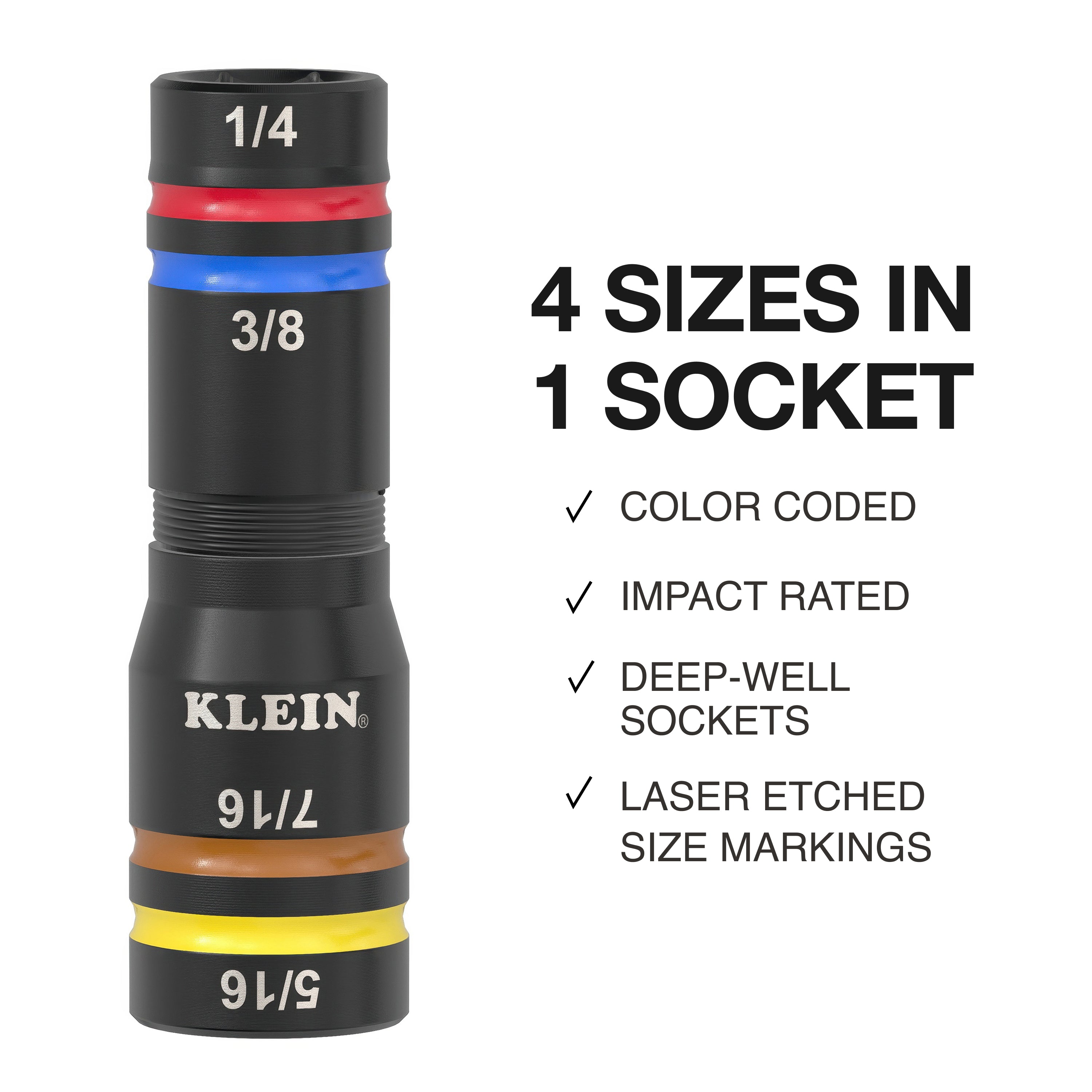 Klein Tools 651QS Quad-4 Heavy-Duty Impact Flip Socket, SAE - Edmondson Supply