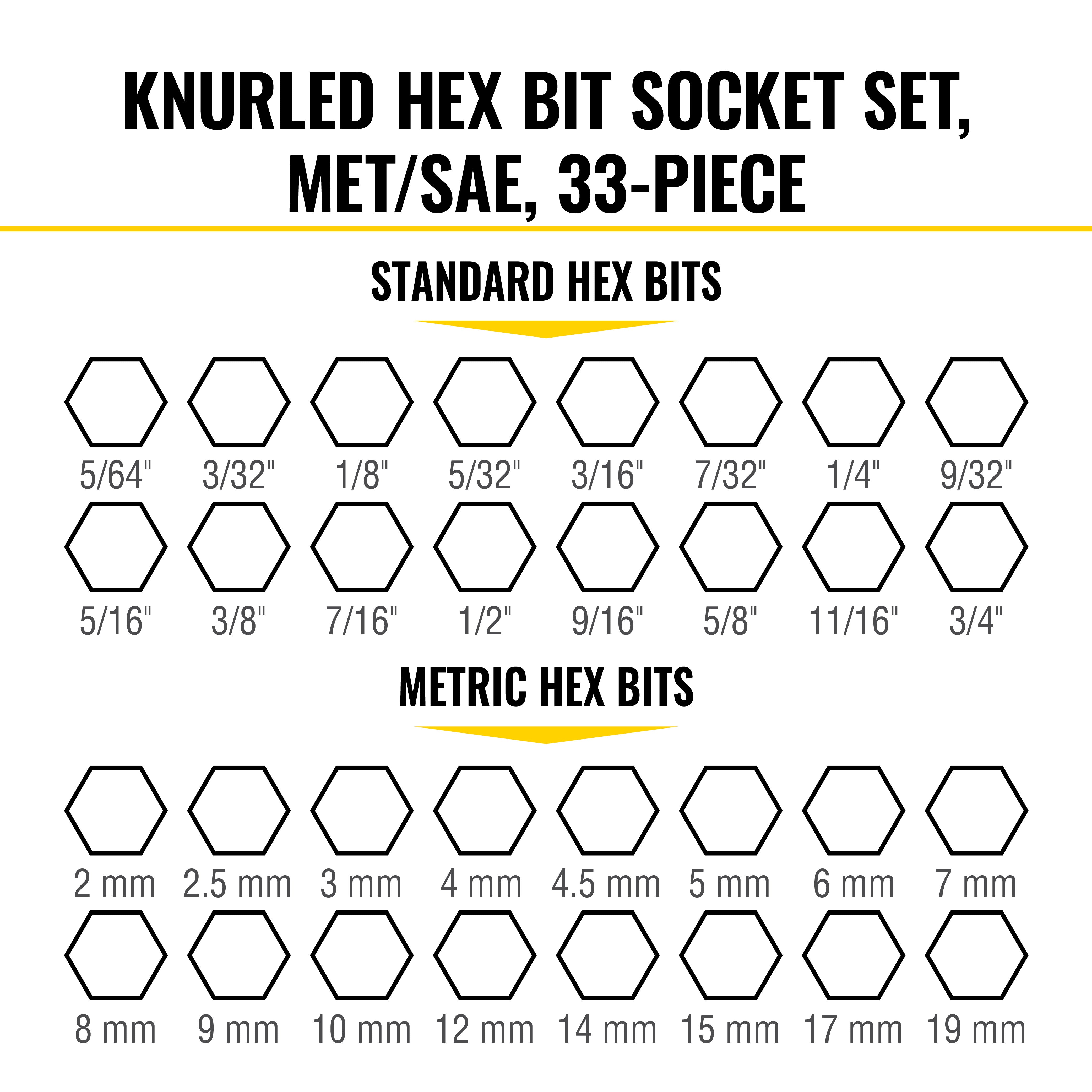 Klein Tools 65233HEX Knurled Hex Bit Socket Set, SAE and Metric, 33-Piece - Edmondson Supply