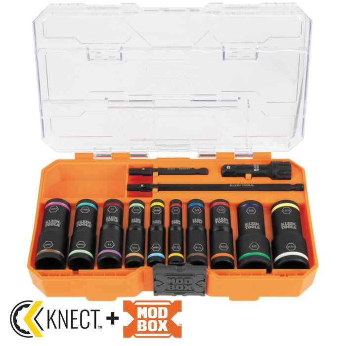 Klein Tools 65239 KNECT™ Flip-20 Impact Socket Set, SAE and Metric, 13-Piece - Edmondson Supply