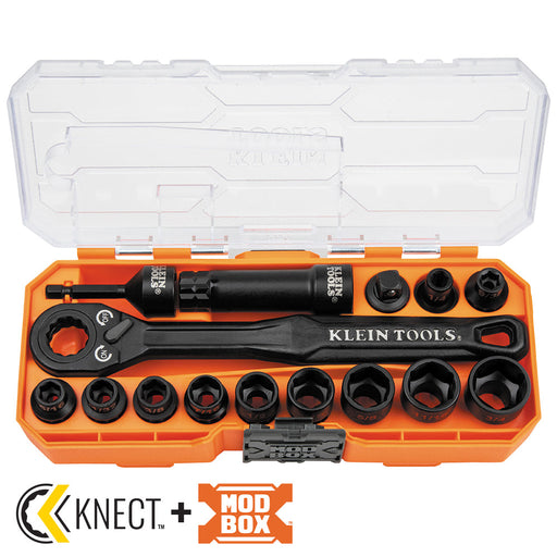 Klein Tools 65400 KNECT™ 3/8-Inch Drive Impact-Rated Pass Through Socket Set, 15-Piece - Edmondson Supply