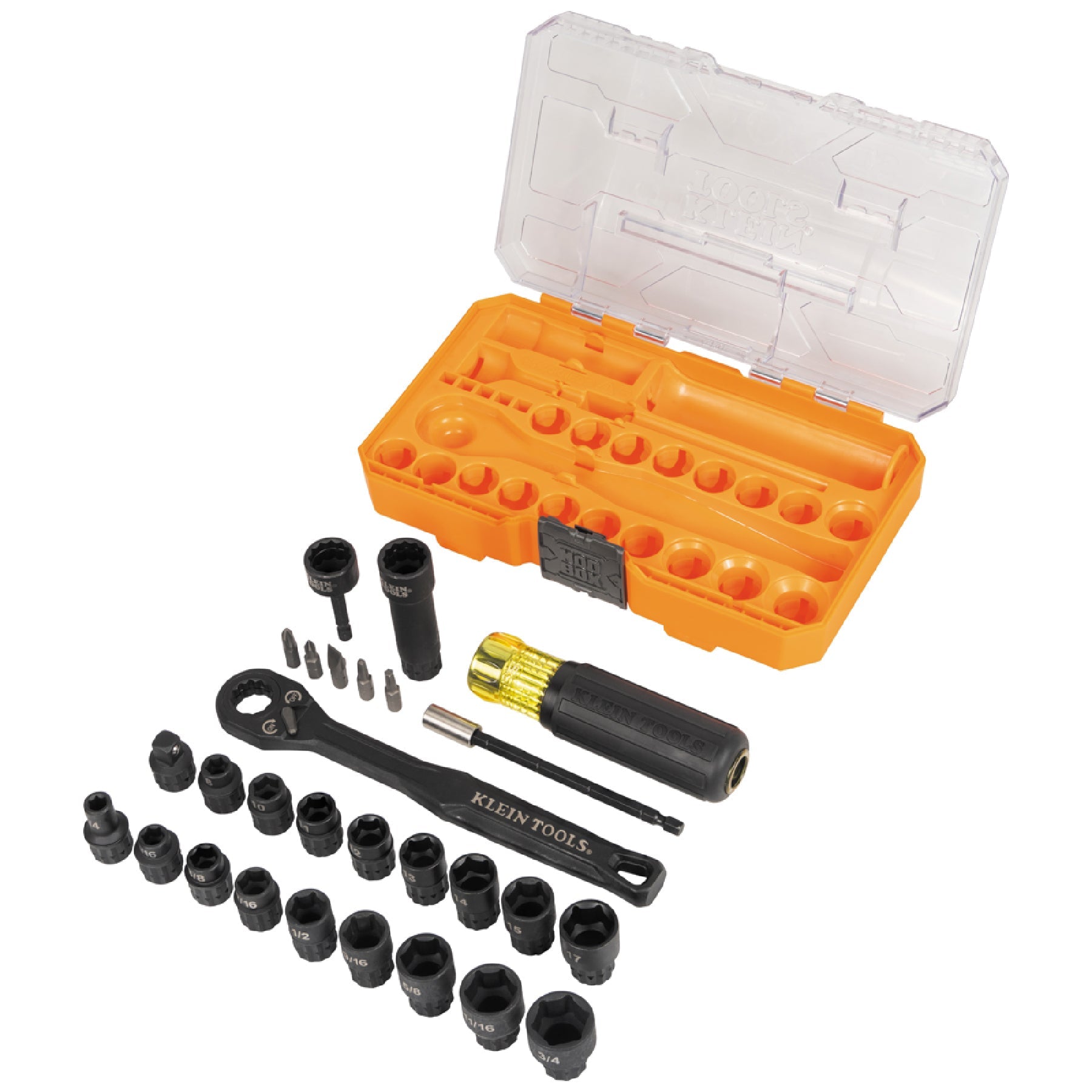 Klein Tools 65400KNECT KNECT™ Essential Pass Through Impact Socket Set, SAE, Metric, 28-Piece - Edmondson Supply