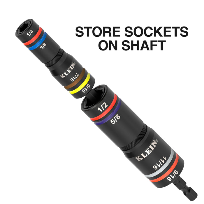 Klein Tools 654QS KNECT™ Quad-16 Heavy-Duty Impact Flip Sockets, SAE and Metric, 6-Piece - Edmondson Supply