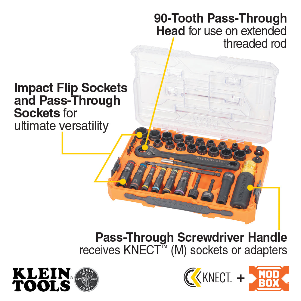 Klein Tools 65500KNECT KNECT™ Complete Impact Pass Through and Flip Socket Set, 39-Piece - Edmondson Supply