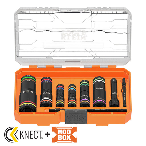 Klein Tools 656QS KNECT™ Quad-24 Heavy-Duty Impact Flip Sockets, SAE and Metric, 9-Piece - Edmondson Supply