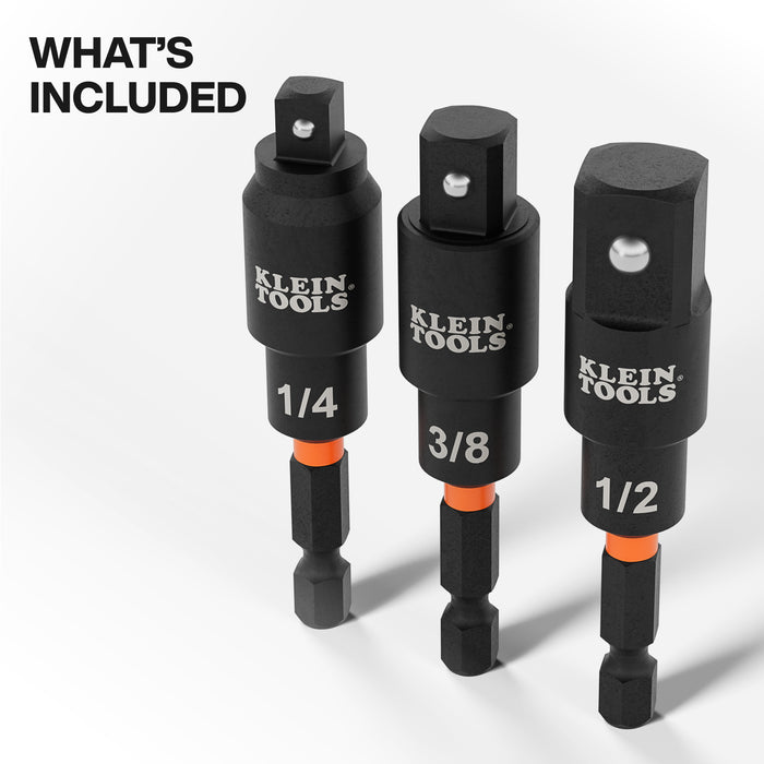 Klein Tools 65813SW Swivel Impact Driver Socket Adapter Set, 3-Piece - Edmondson Supply