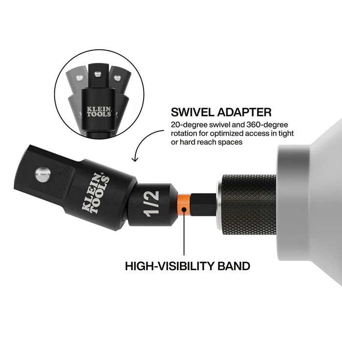 Klein Tools 65813SW Swivel Impact Driver Socket Adapter Set, 3-Piece - Edmondson Supply