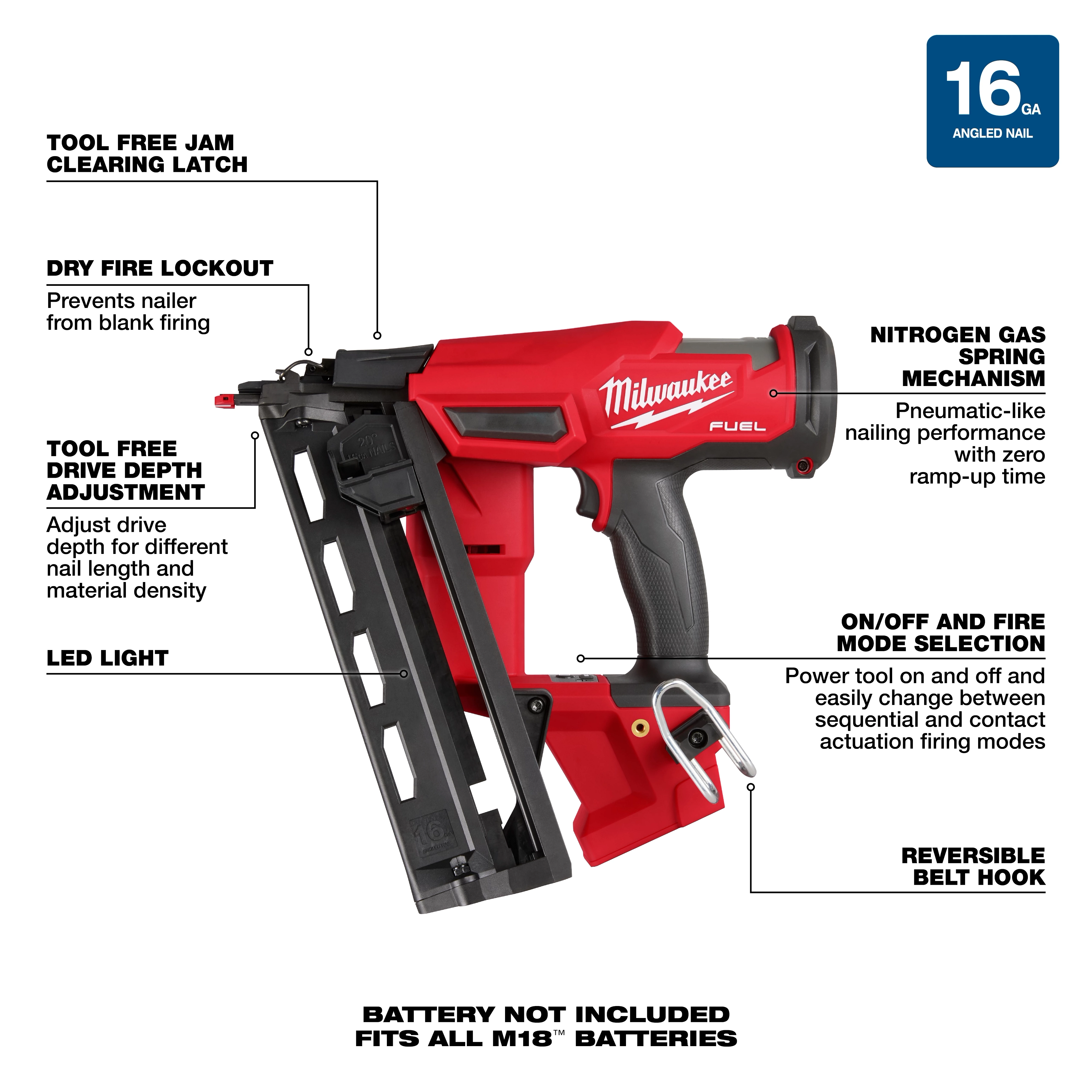 Milwaukee 2841-20 M18 FUEL™ 16 Gauge Angled Finish Nailer (Tool Only) - Edmondson Supply