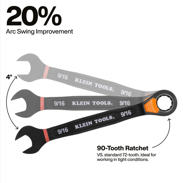 Klein Tools 69508 Ratcheting Combination Slide-Lock Wrench Set, SAE, 8-Piece - Edmondson Supply