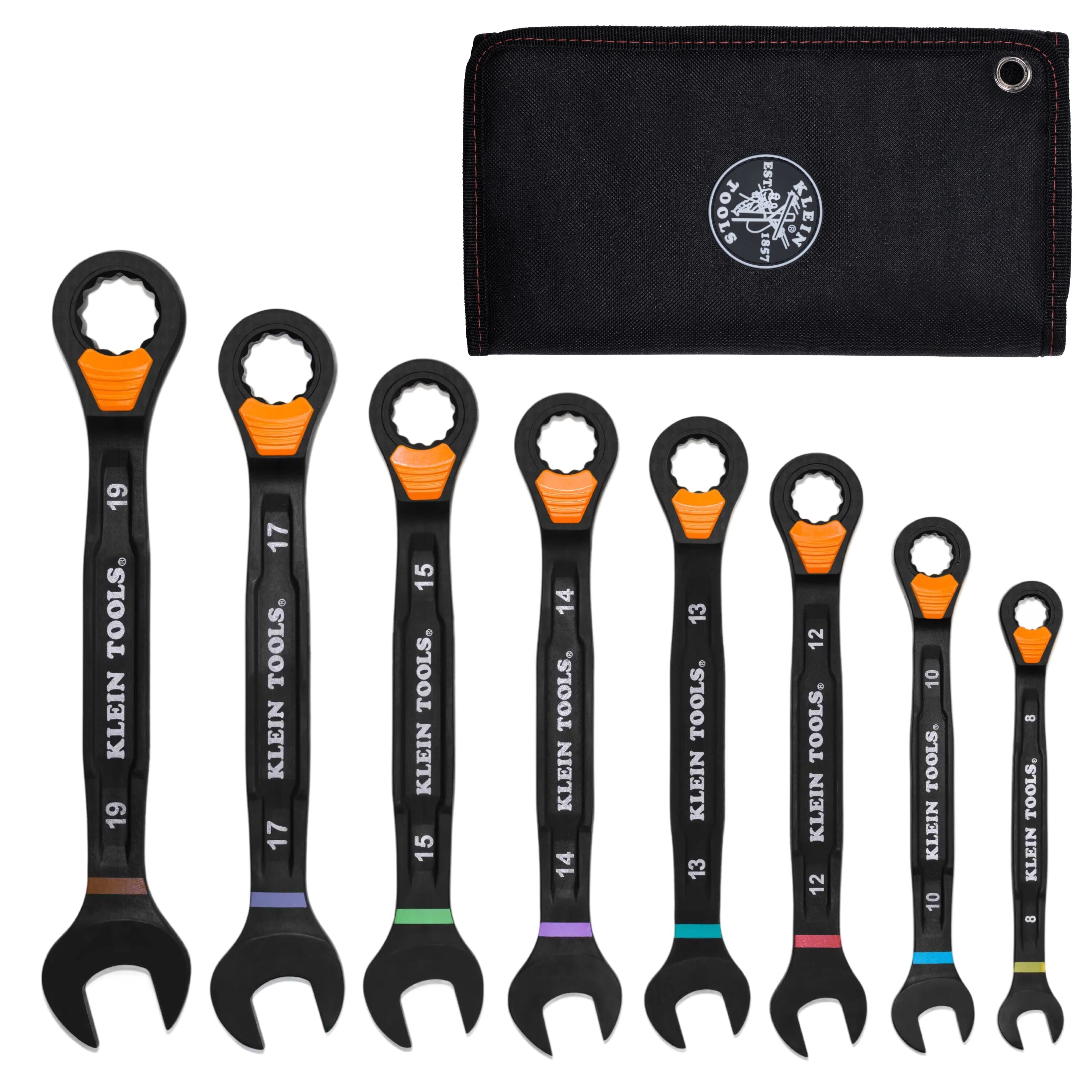 Klein Tools 69508M Ratcheting Combination Slide-Lock Wrench Set, Metric, 8-Piece - Edmondson Supply