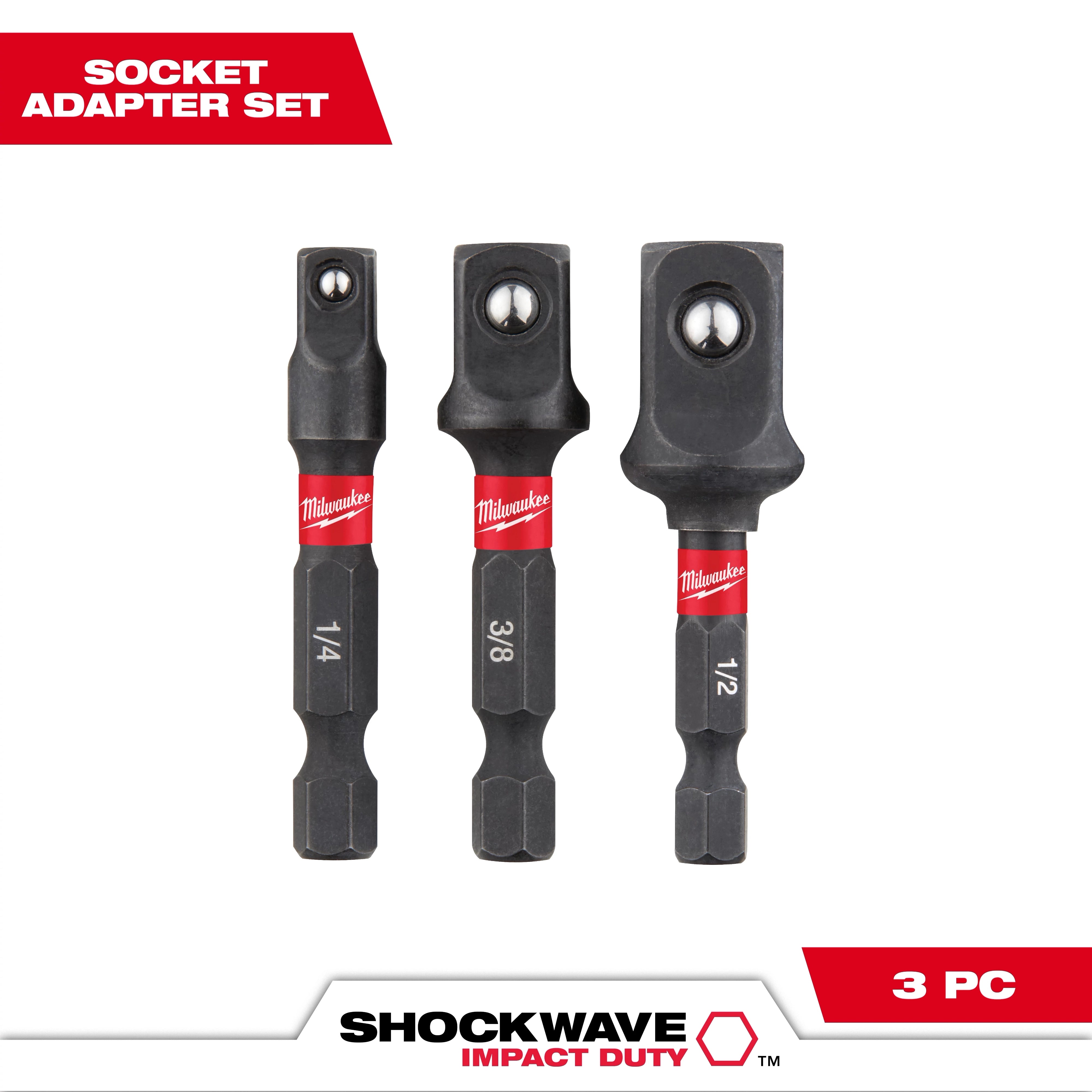 Milwaukee 48-32-5033 SHOCKWAVE™ Impact Duty Hex Shank Socket Adapter Set (3 pc) - Edmondson Supply
