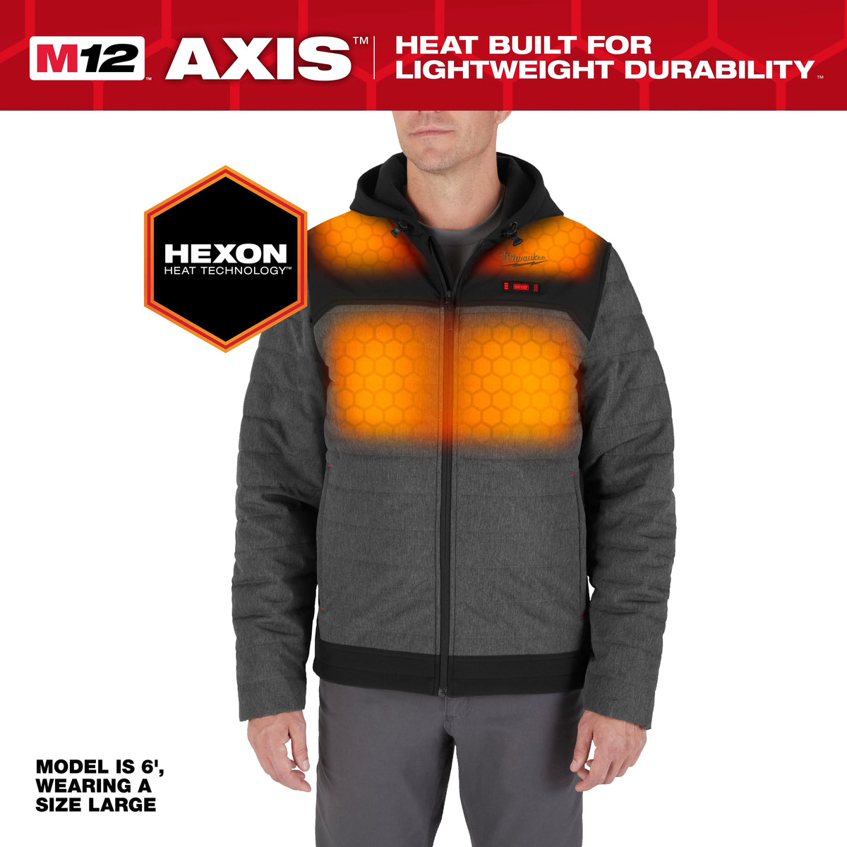 Milwaukee M102G-21XL M12™ Heated AXIS™ Quilted Jacket (Gray, Size XL) - Edmondson Supply