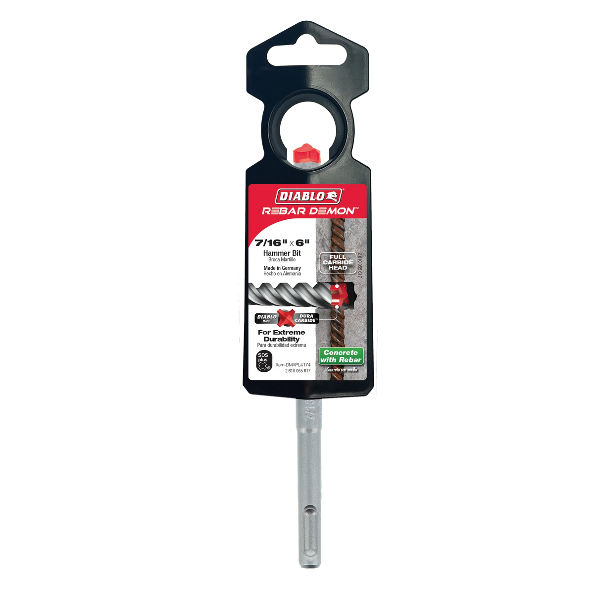 Diablo Tools DMAPL4174 7/16" x 4" x 6" Rebar Demon™ SDS-Plus 4-Cutter Full Carbide Head Hammer Drill Bit - Edmondson Supply