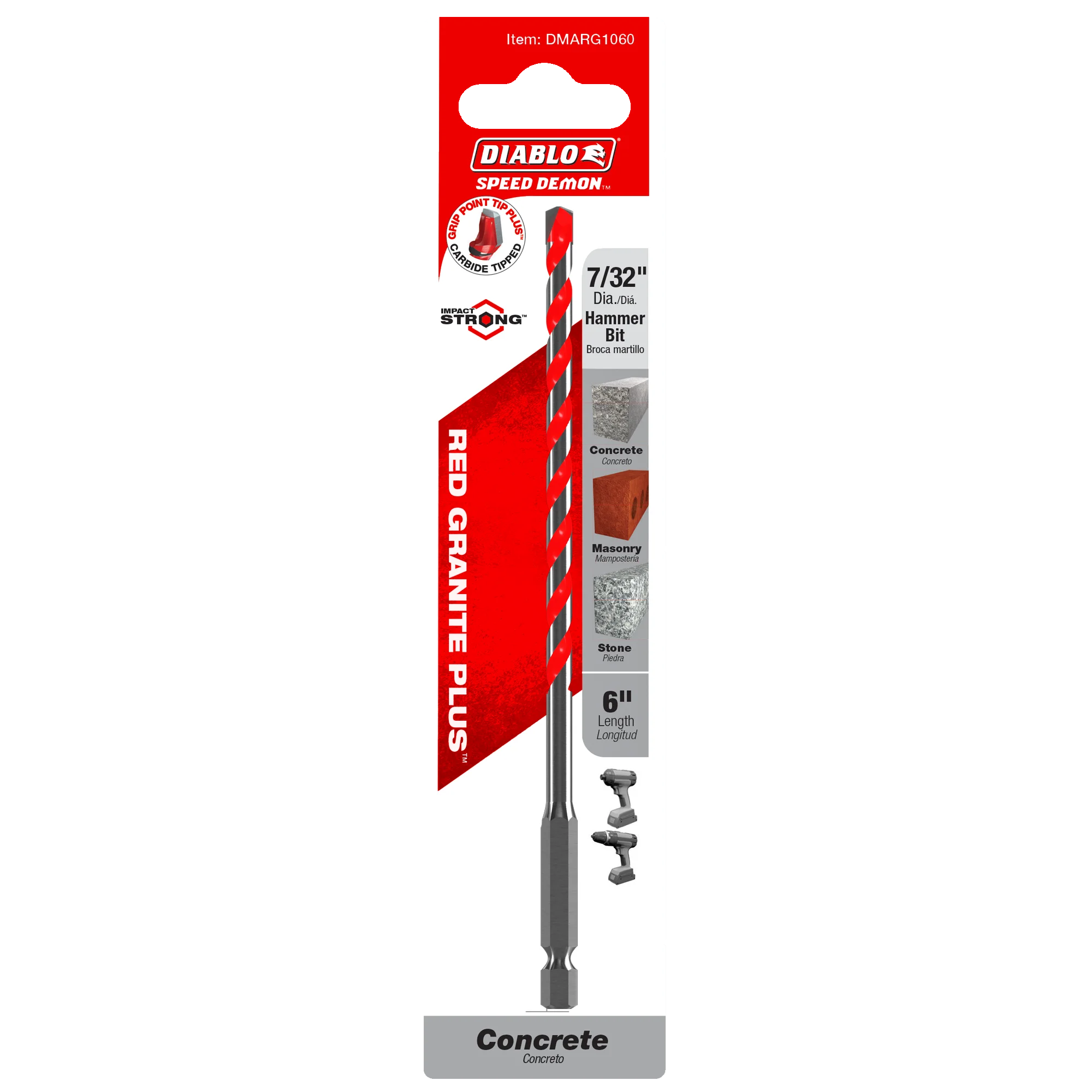 Diablo Tools DMARG1060 7/32" x 4" x 6" SPEEDemon™ Red Granite PLUS™ Carbide-Tipped Hammer Drill Bit - Edmondson Supply