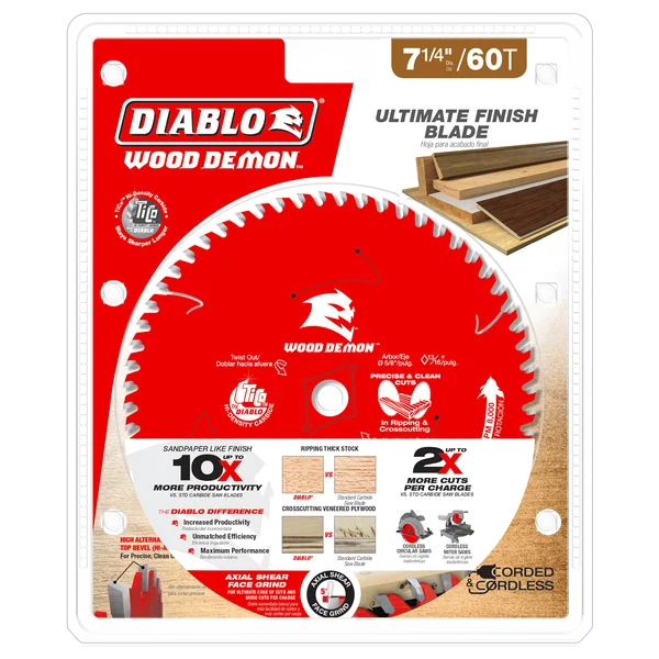 Diablo Tools D0760UX 7-¼ 60-Teeth Wood Demon™ Ultimate Finish Carbide Saw Blade for Wood - Edmondson Supply