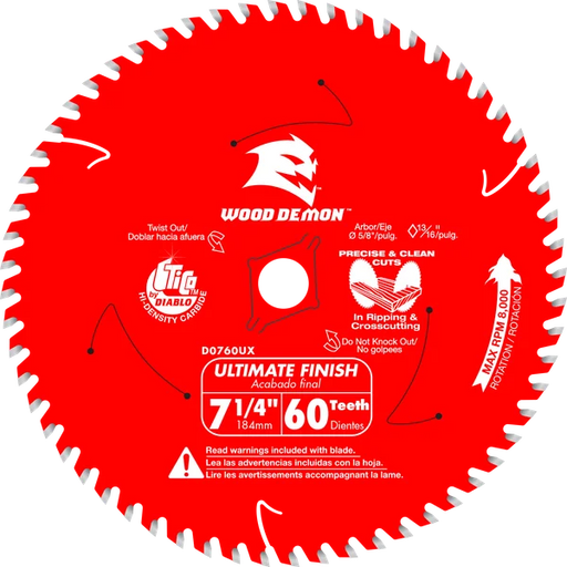 Diablo Tools D0760UX 7-¼ 60-Teeth Wood Demon™ Ultimate Finish Carbide Saw Blade for Wood - Edmondson Supply