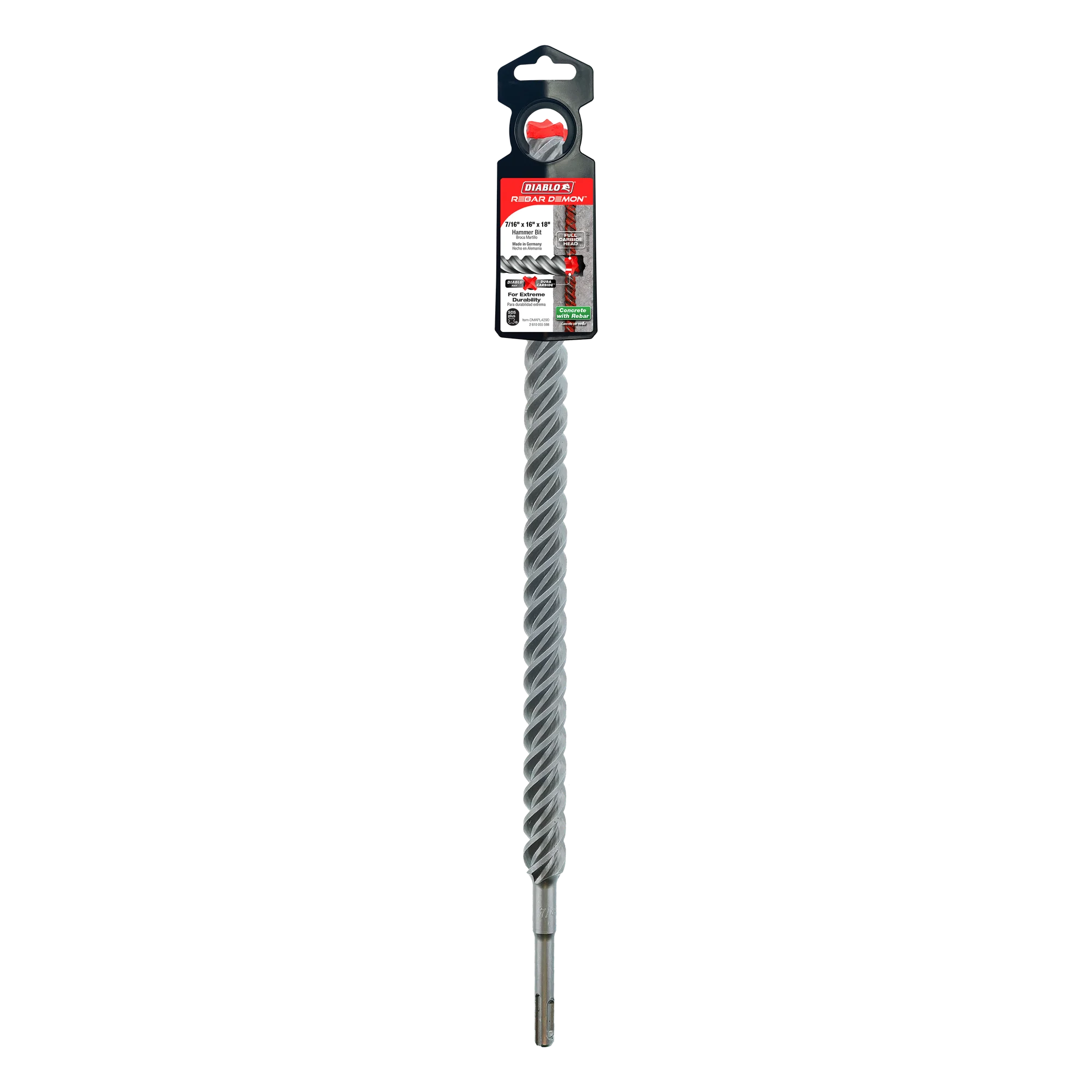 Diablo Tools DMAPL4290 7/8 in. x 16 in. x 18 in. Rebar Demon™ SDS-Plus 4-Cutter Full Carbide Head Hammer Drill Bit - Edmondson Supply
