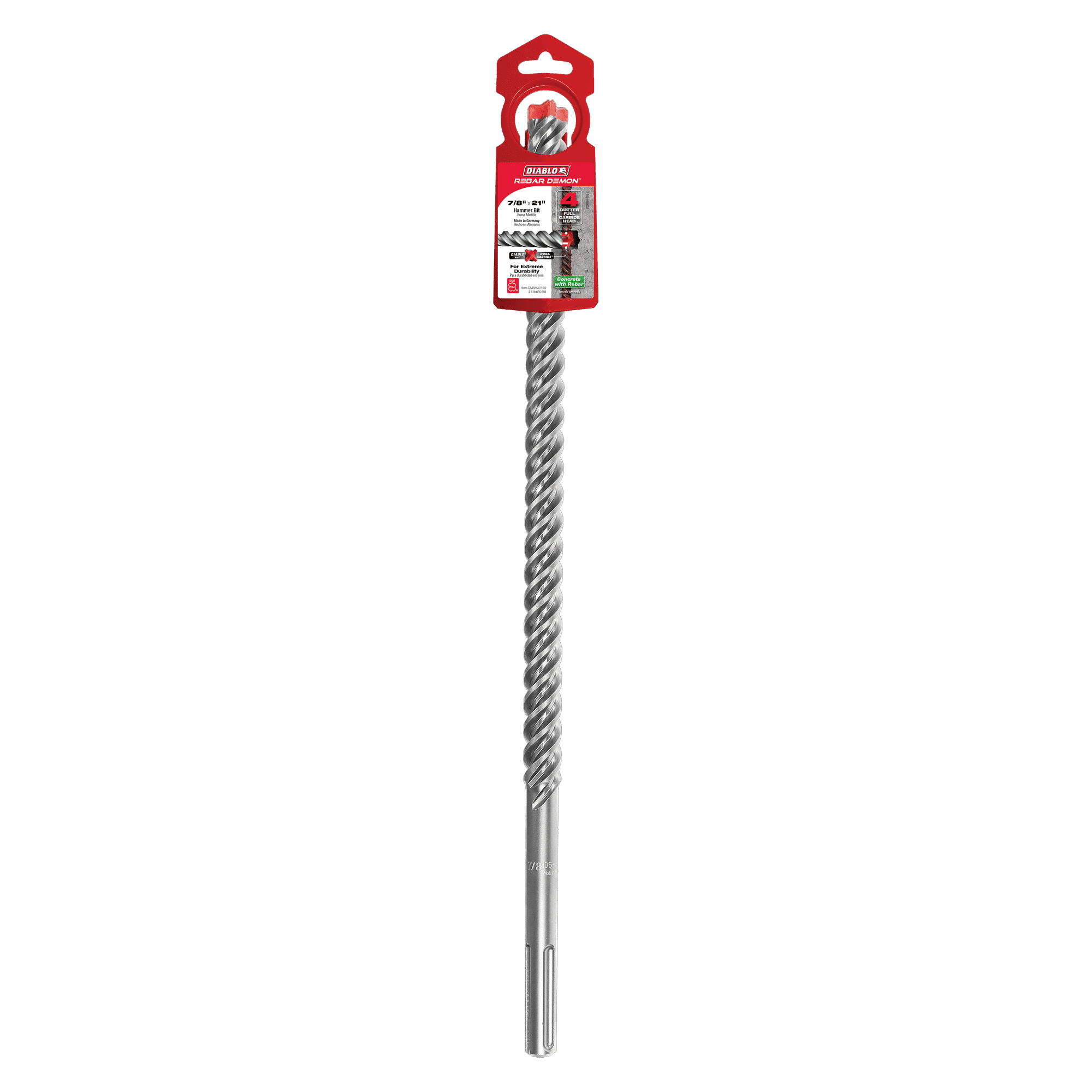 Diablo Tools DMAMX1180 7/8" x 16" x 21" Rebar Demon™ SDS-Max 4-Cutter Full Carbide Head Hammer Drill Bit - Edmondson Supply