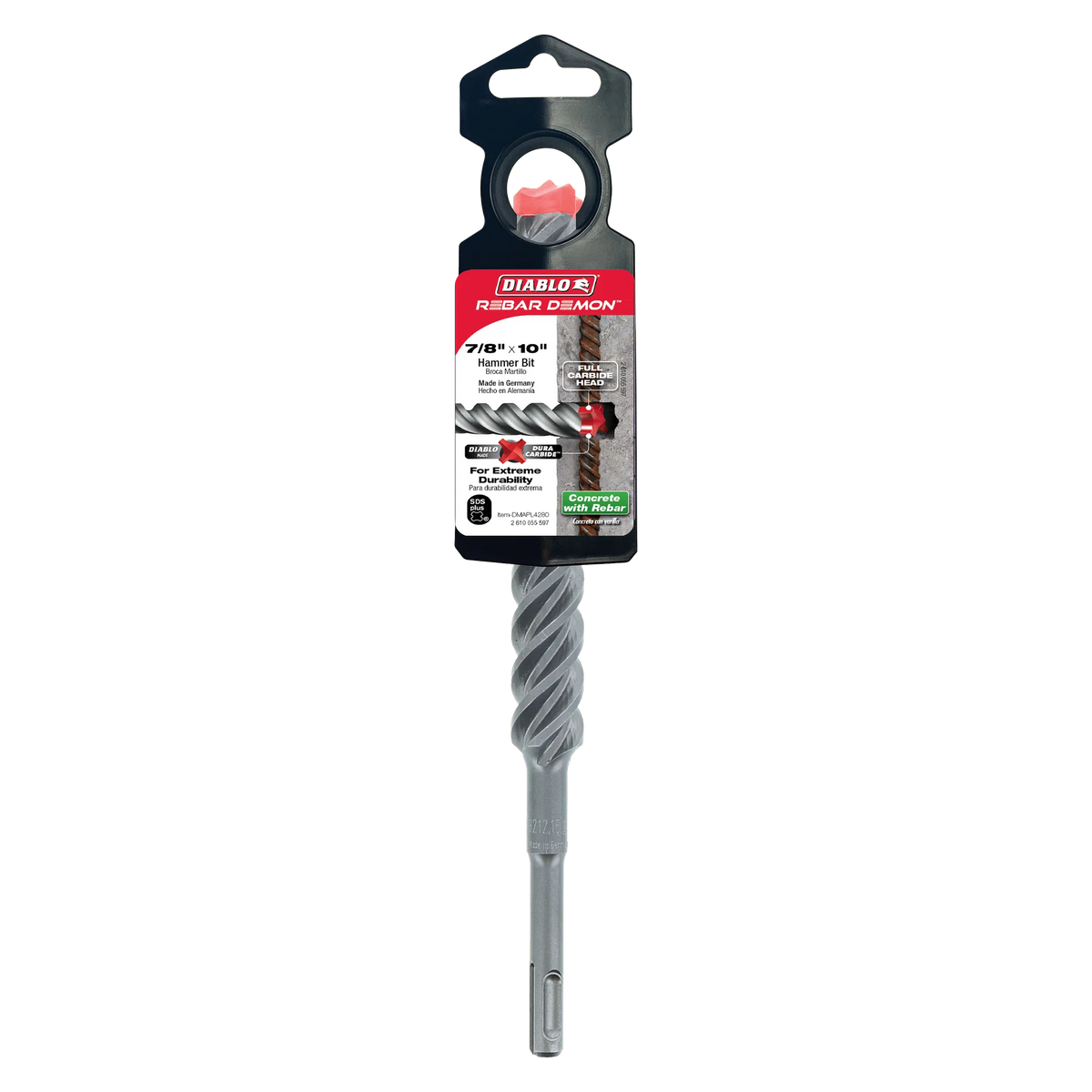 Diablo Tools DMAPL4280 7/8" x 8" x 10" Rebar Demon™ SDS-Plus 4-Cutter Full Carbide Head Hammer Drill Bit - Edmondson Supply