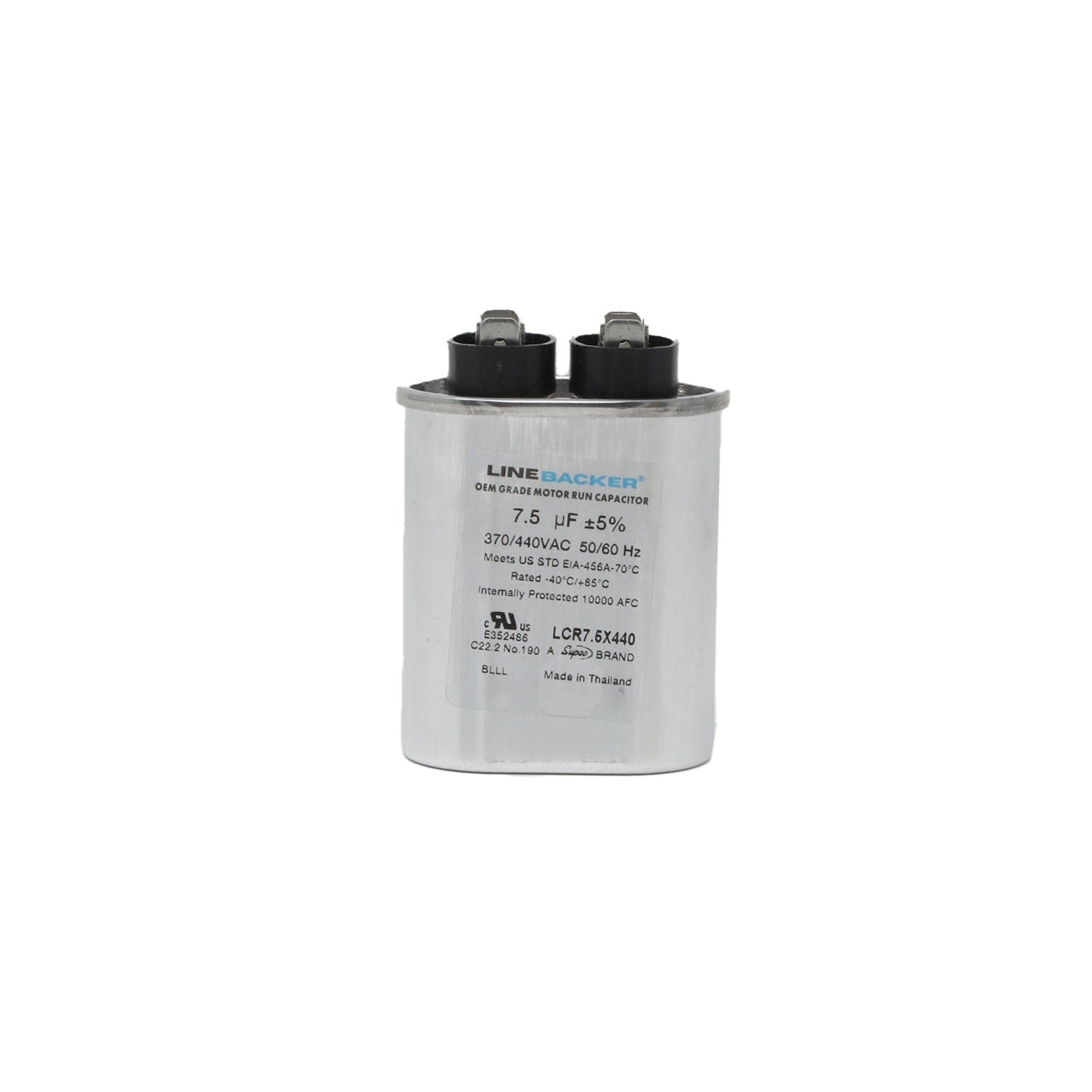 Supco Linebacker LCR7.5X440 Motor Run Capacitor 7.5 MFD 370/440 Volt, Oval - Edmondson Supply