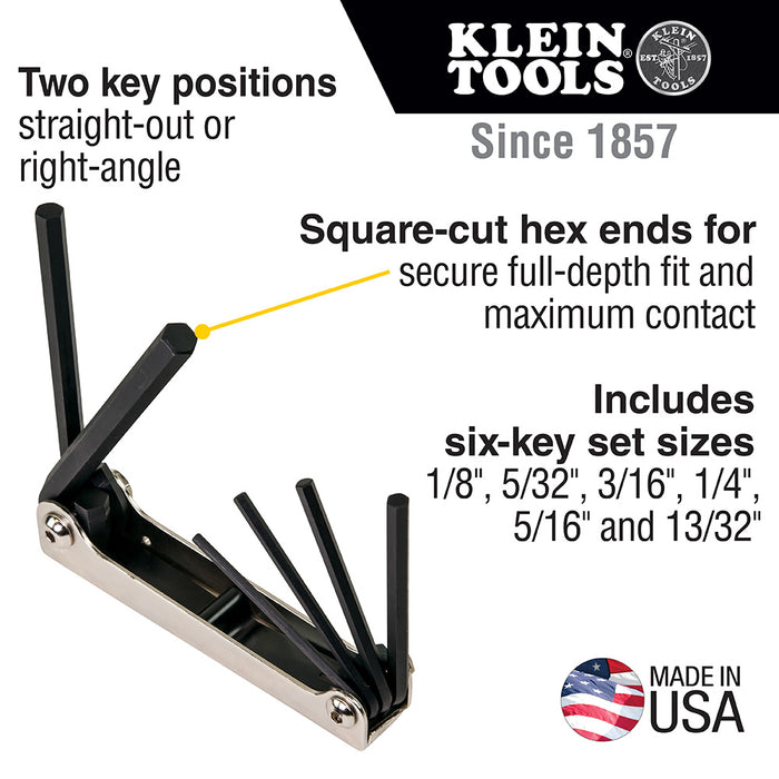 Klein Tools 70580 Folding Hex Key Set, Six-Key, Metric Sizes - Edmondson Supply