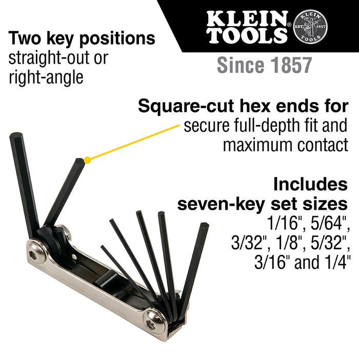 Klein Tools 70582 Seven-Key Metric Folding Hex Key Set - Edmondson Supply