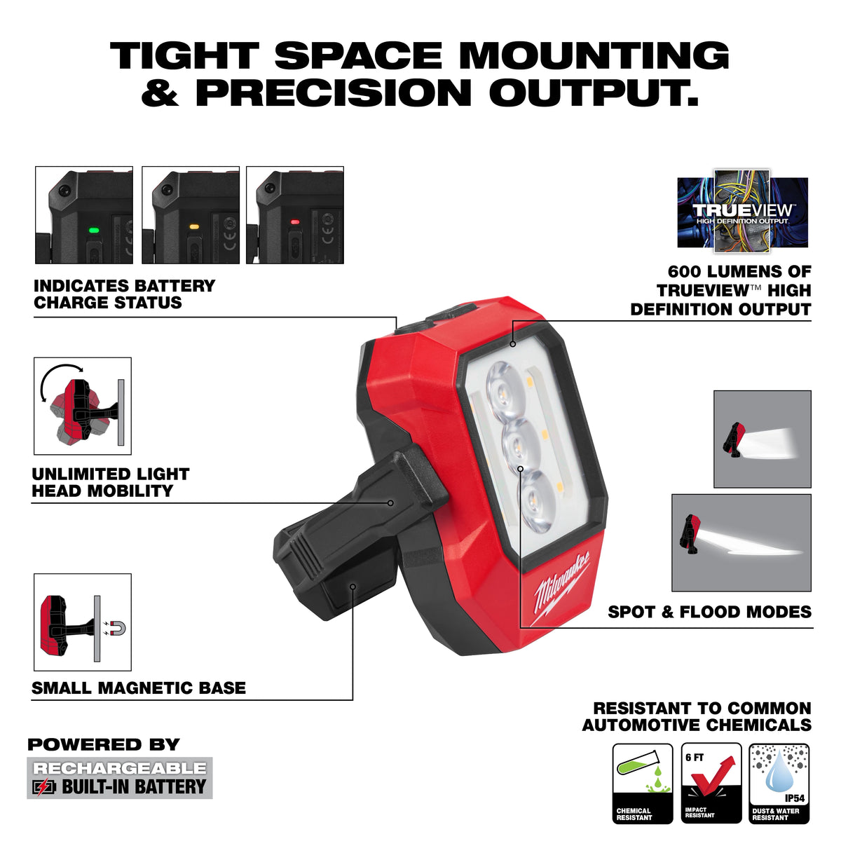 Milwaukee 2015R Rechargeable Pivoting Task Light w/ Spot Mode - Edmondson Supply