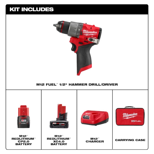 Milwaukee 3404-22 M12 FUEL™ 1/2" Hammer Drill/Driver Kit - Edmondson Supply