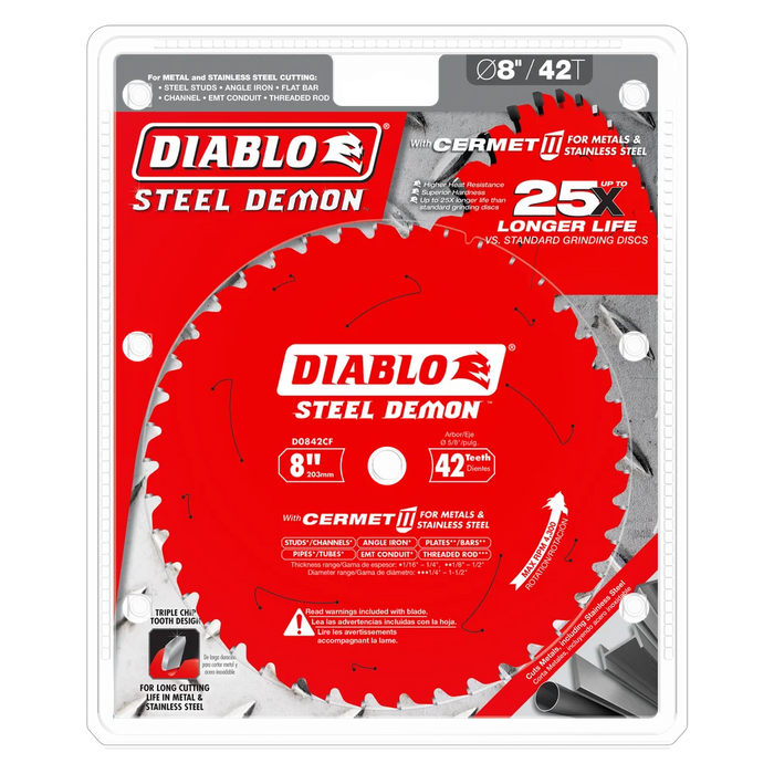 Diablo Tools D0842CF 8" x 42-Teeth Steel Demon Cermet II Saw Blade for Thick Metal - Edmondson Supply