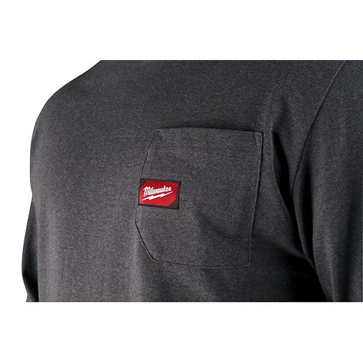 Milwaukee 602GXL Heavy Duty Pocket T-Shirt - Long Sleeve (Gray, Size XL) - Edmondson Supply