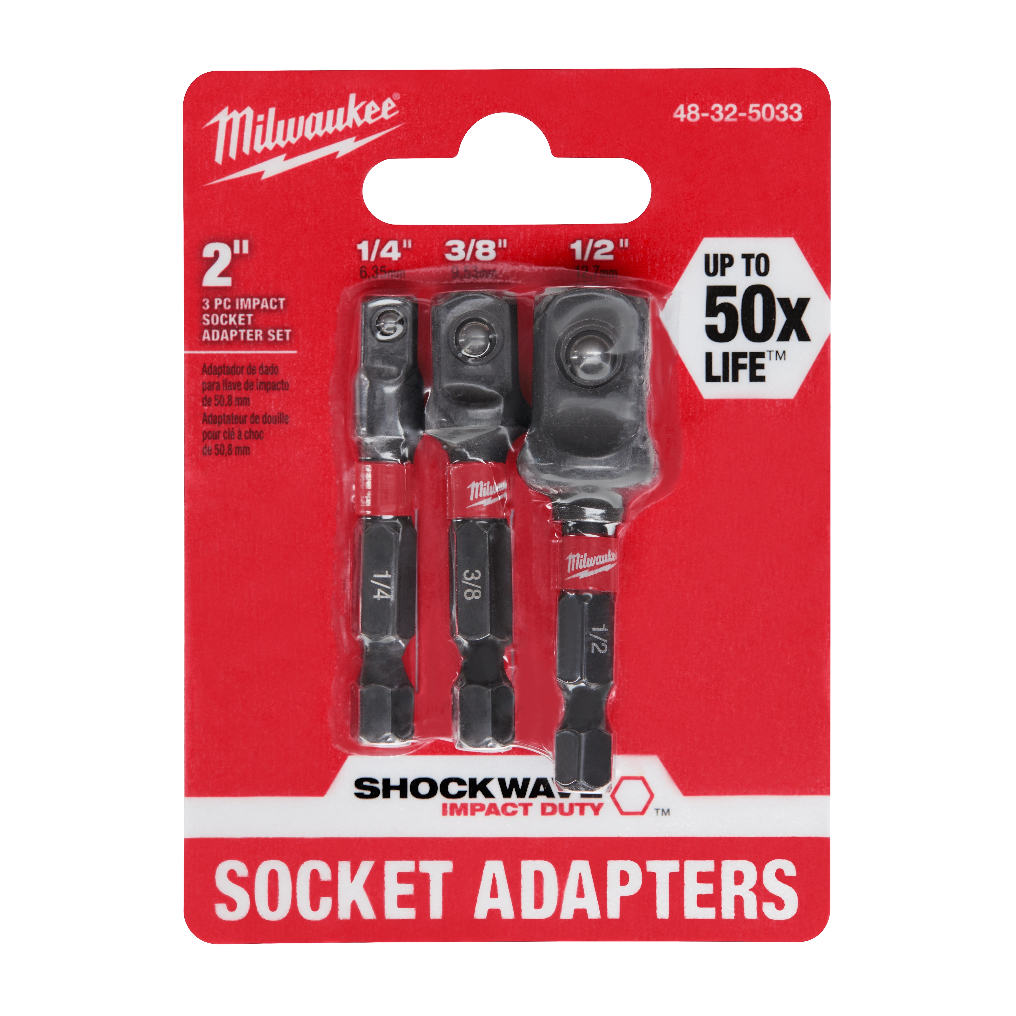 Milwaukee 48-32-5033 SHOCKWAVE™ Impact Duty Hex Shank Socket Adapter Set (3 pc) - Edmondson Supply
