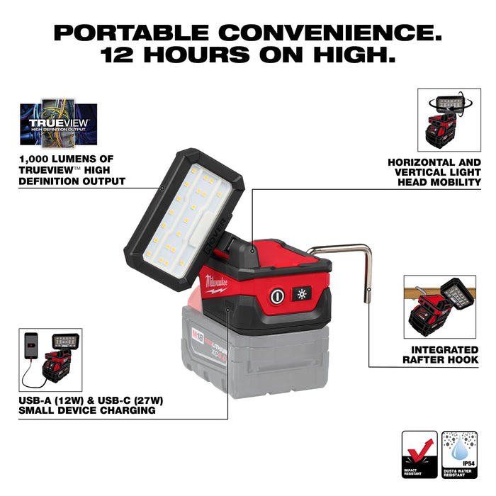 Milwaukee 2359-20 M18™ ROVER™ Compact Folding Flood Light w/ USB Charging - Edmondson Supply