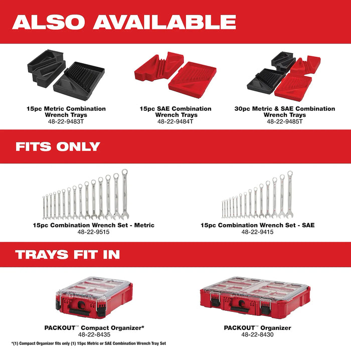 Milwaukee 48-22-9483 15pc Metric Combination Wrench Set with PACKOUT™ Compact Organizer - Edmondson Supply