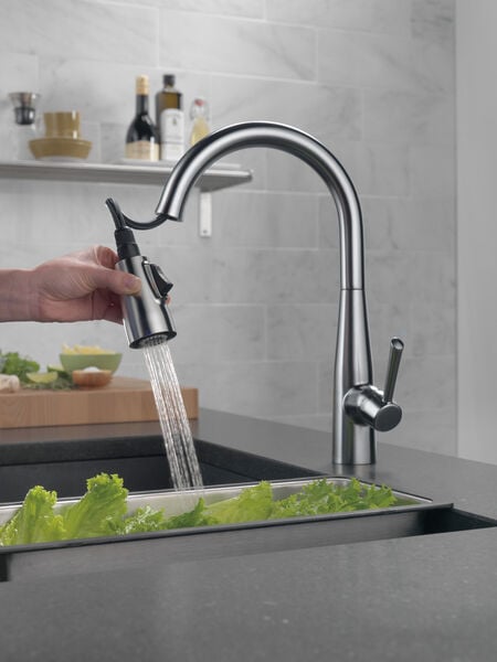 Delta Faucet Essa®  9113-AR-DST Single Handle Pull-Down Kitchen Faucet in Artic Stainless - Edmondson Supply
