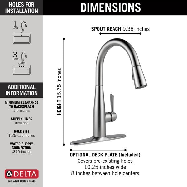 Essa® Delta Faucet 9113-AR-DST Single Handle Pull-Down Kitchen Faucet in Artic Stainless