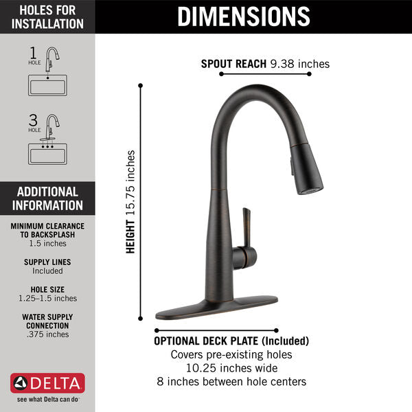 Essa® Delta Faucet 9113-RB-DST Single Handle Pull-Down Kitchen Faucet in Venetian Bronze