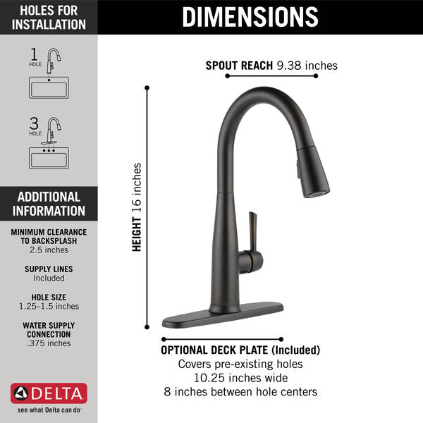 ESSA® Delta Faucet 9113T-RB-DST Single Handle Pull-Down Kitchen Faucet With Touch2O® Technology In Venetian Bronze
