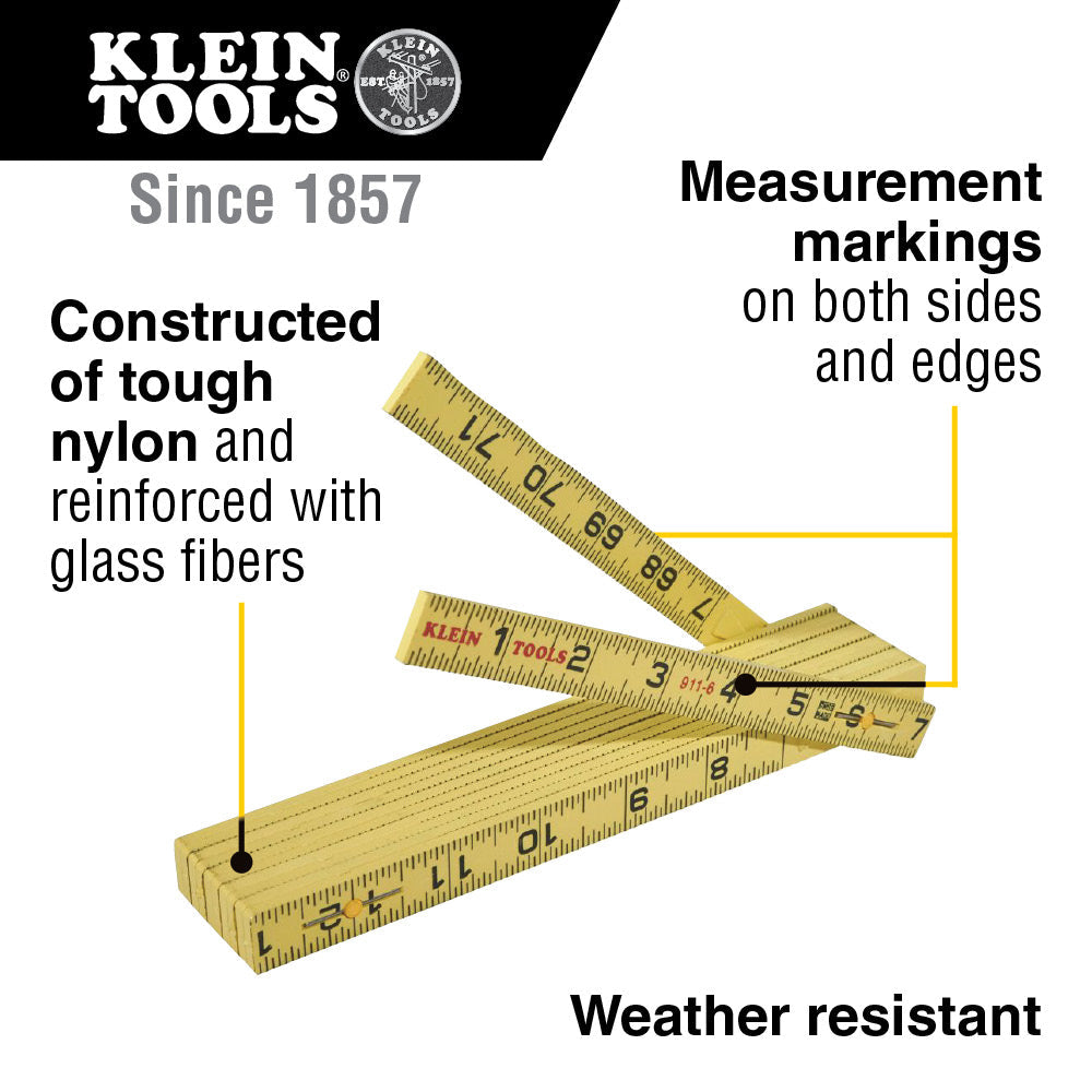 Klein Tools 911-6 Fiberglass Folding Rule, Outside Reading - Edmondson Supply